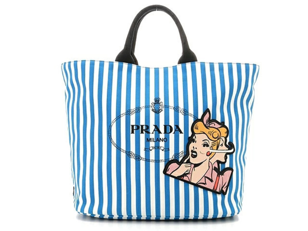 Prada Shoulder Tote Bag Canvas Blue White Red